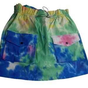 Body By Us Womens Mini Skirt Multicolor Tie Dye Paperbag Bungee Waist XL New
